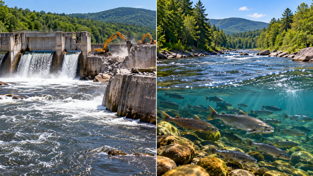 Maine removed two dams from the Penobscot River; a decade of fish surveys found major changes in species composition and increases in migratory fish