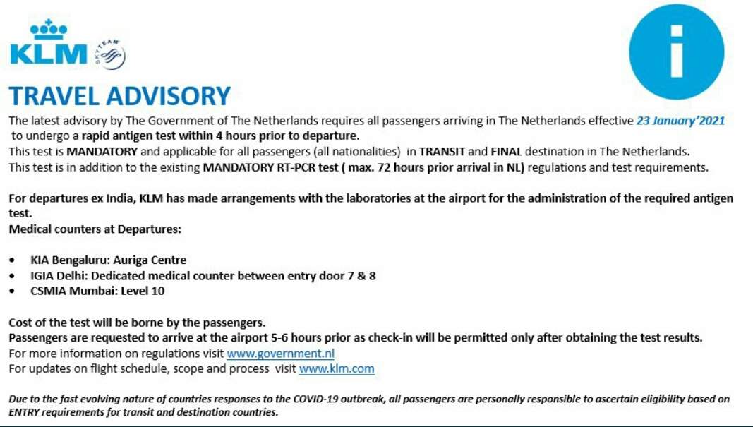 Netherlands Orders Additional Covid Test Four Hours Before Departure Times Of India