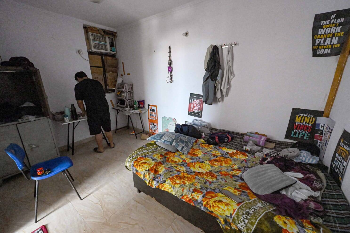 Inside views of PGs at Satyaniketan, small rooms, narrow terraces and mainly stairs.  Picture by Anindya Chattoadhyay