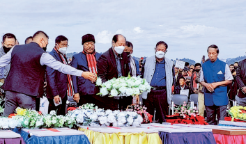 Nagaland CM Neiphiu Rio during a mass funeral of civilians who were killed by security forces, in Mon district on Monday. (Reuters)