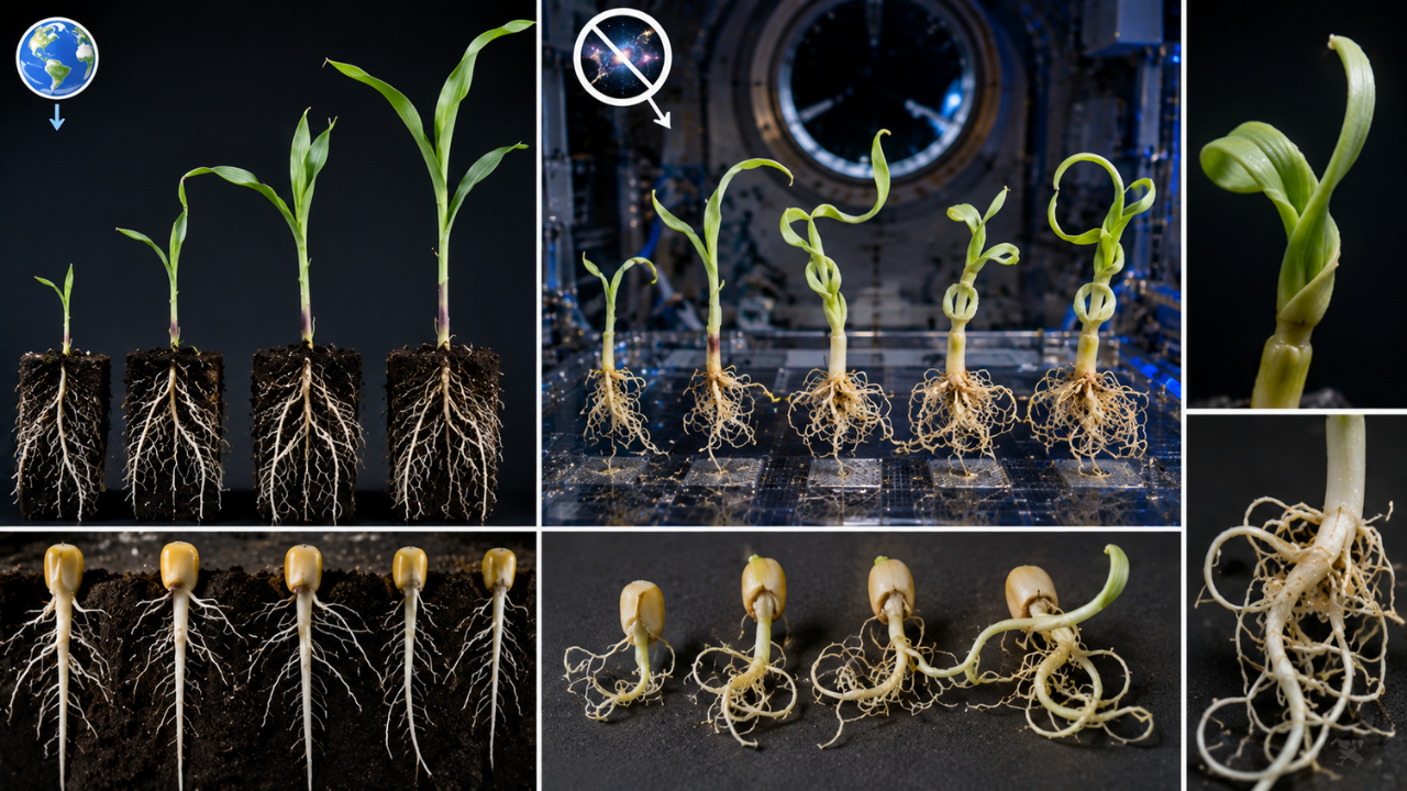 What happened to corn seeds in space without gravity