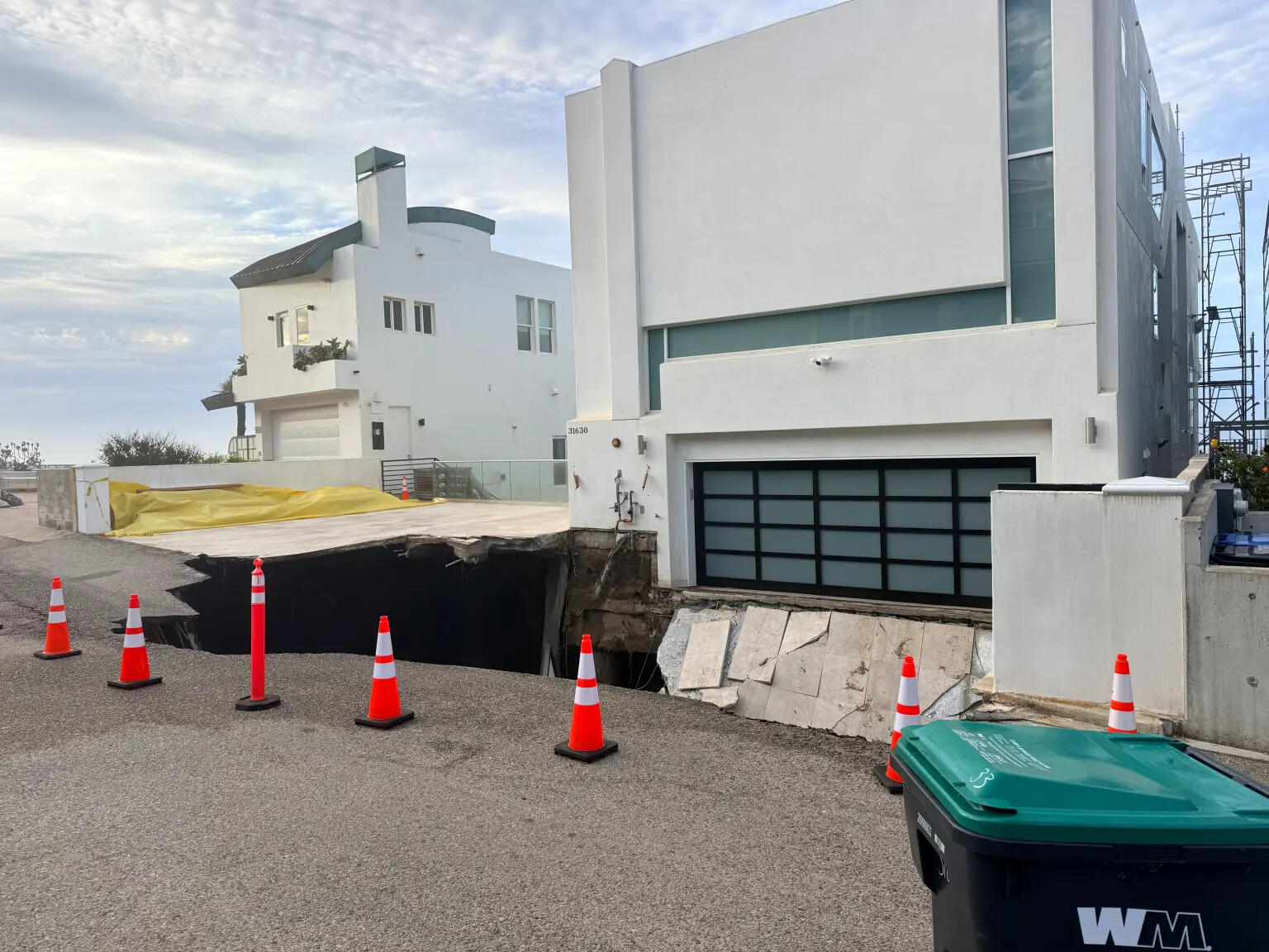 Nicolas Cage’s beachfront Malibu home has been affected by a dramatic driveway collapse.