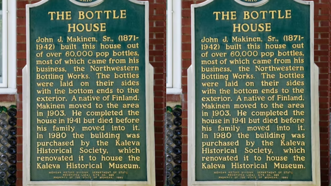 The Bottle House stands in the small Michigan community of Kaleva, where its unusual exterior remains difficult to miss<br>