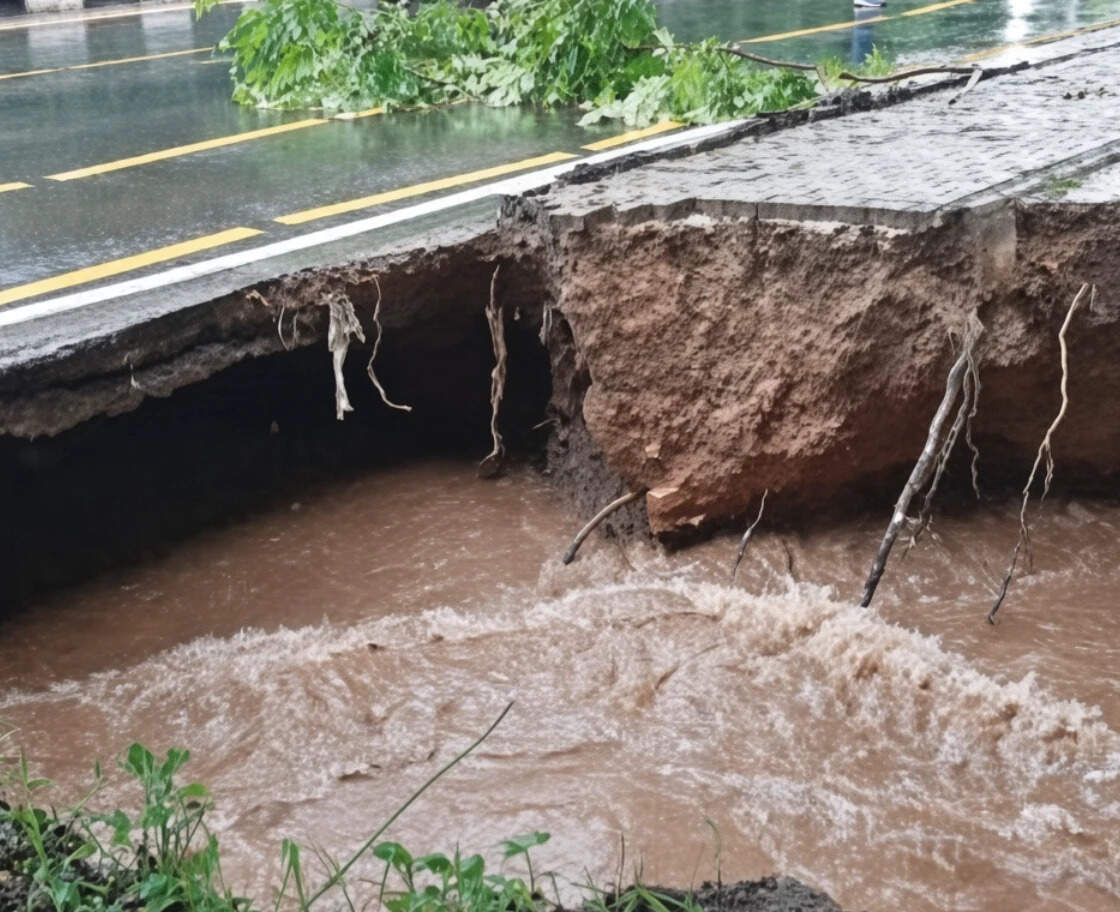 A footpath caved