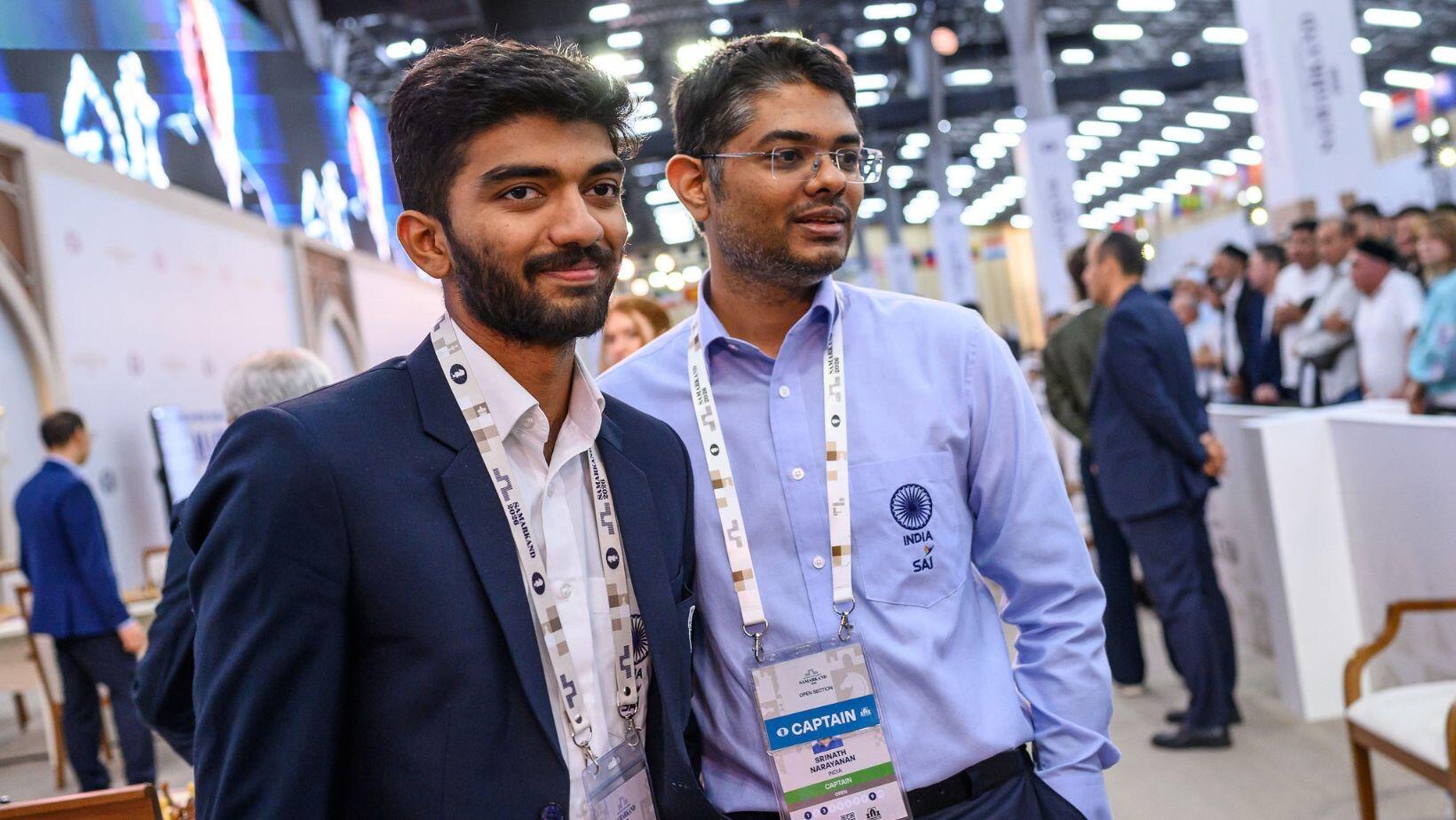 Srinath Narayanan with Gukesh (Photo by Michal Walusza for FIDE)