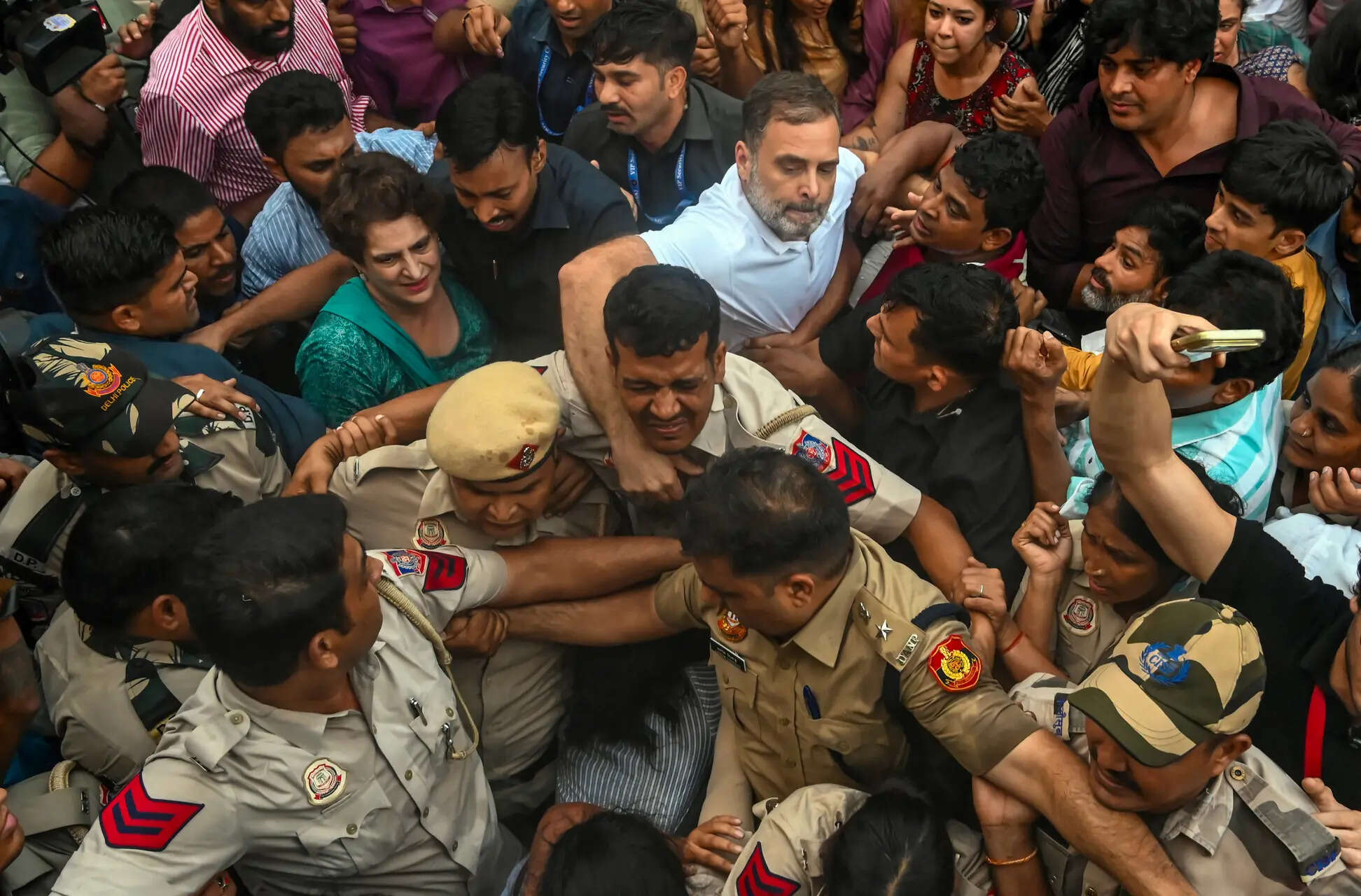 Rahul Gandhi and Priyanka Gandhi Vadra during the protest on Wednesday