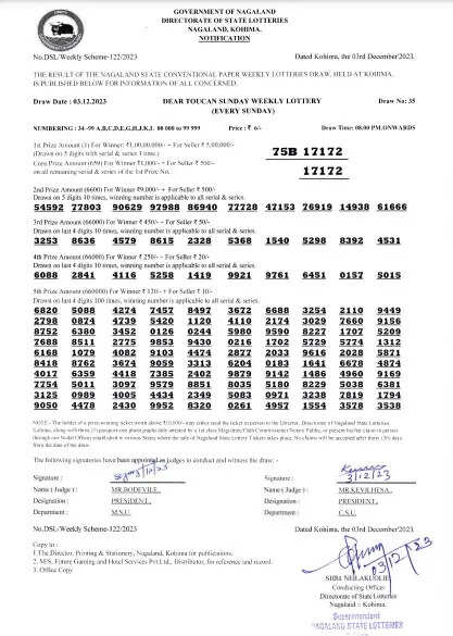 Nagaland Lottery results: Winning numbers of Dear Toucan Evening results