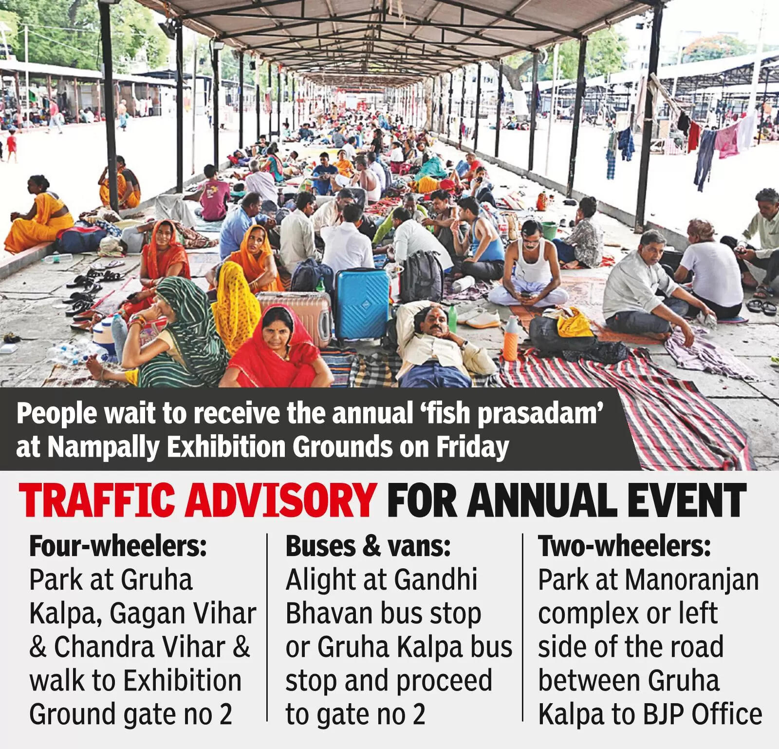 Thousands flock for Bathini‘fish prasadam’ a day ahead