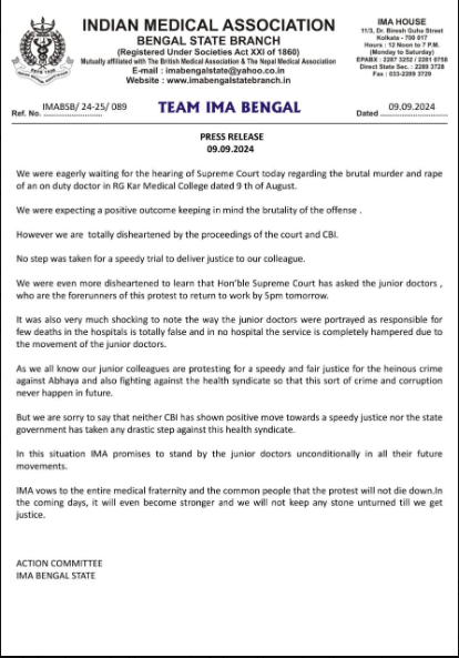 IMA Bengal's statement after SC ultimatum