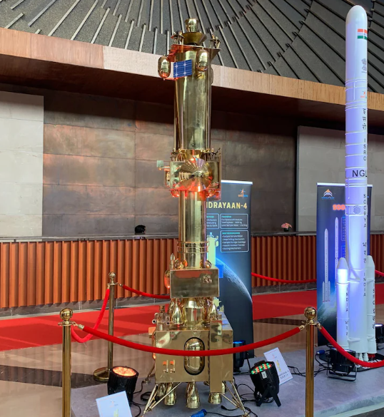 A model of Chandrayaan-4 displayed at Bharat Mandapam. (Photo: Isro)