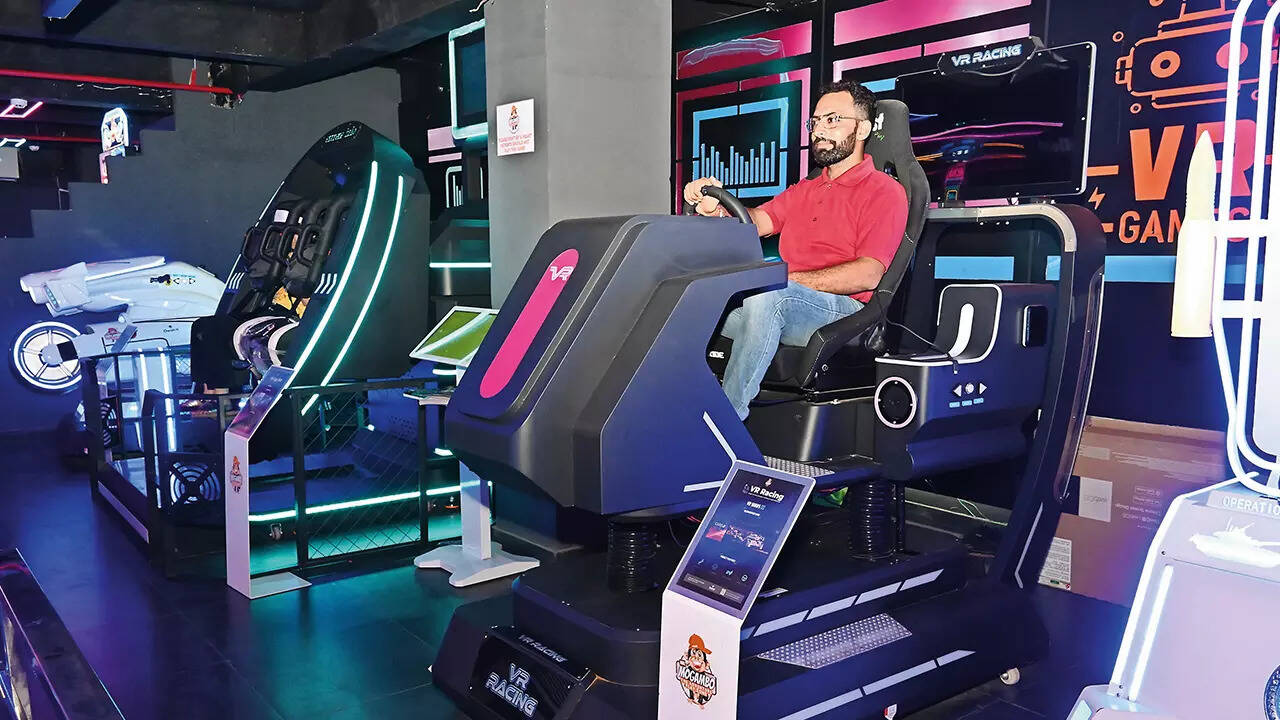 Swayam Nanda taking a ride on stimulator vehicle