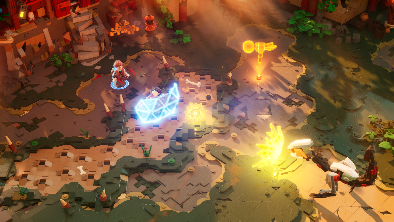 Combat remains engaging even in brick form, with each character bringing their own style to machine-hunting
