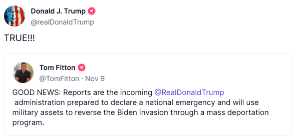 Trump confirms he will declare national emergency and use military for mass deportation
