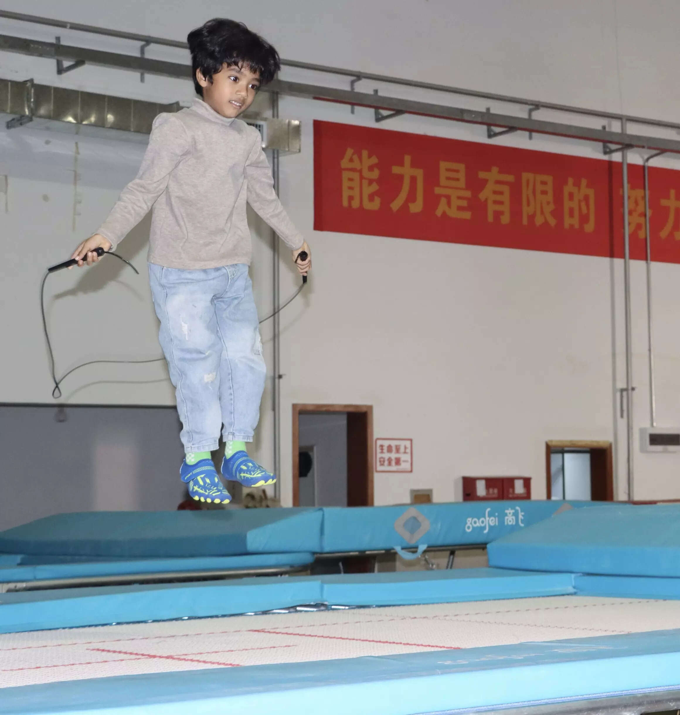 Konathala Shankor skipping on trampoline which gave place in Guinness World Records