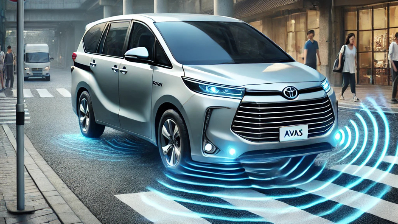 This is an AI-generated image created to visually demonstrate the Acoustic Vehicle Alerting System (AVAS). The image is for illustrative purposes only and does not represent actual vehicle