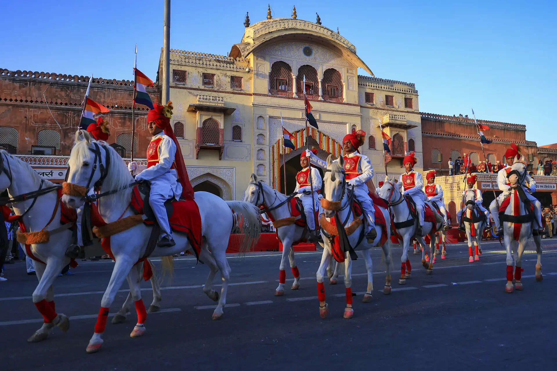 Jaipur: A glipmse of the traditional Gangaur procession passing through the Tripolia Gate