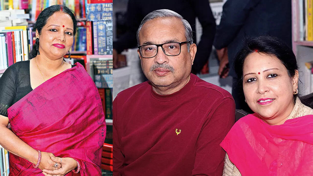 (L) Yamini Pandey (R) Upendra and Alka Srivastava