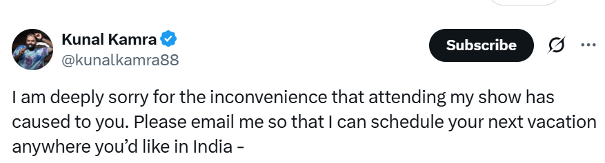 Screenshot of Kunal Kamra's tweet