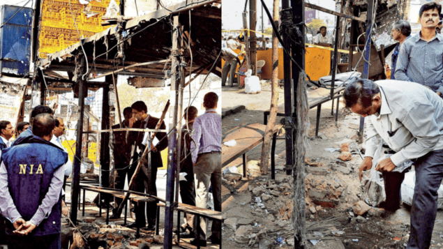 Memories that burn: Clues team collects samples at the bus stop where the first bomb went off in the ever-busy Dilsukhnagar area.