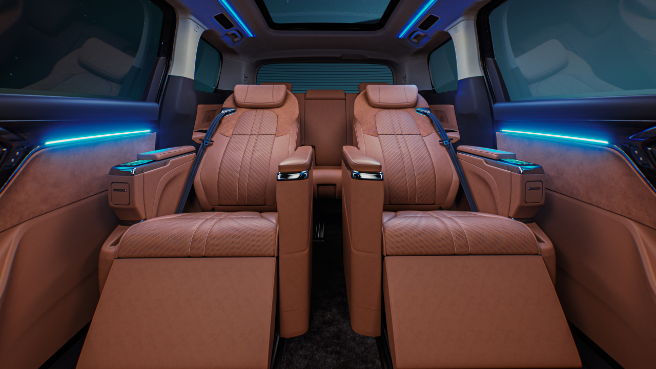 . Essentially, individual second-row seats are styled after business-class airline seating.