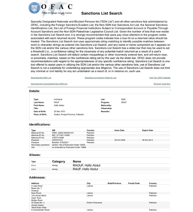 US sanctions list