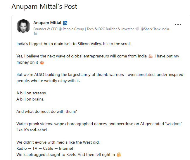 Anupam Mittal's post