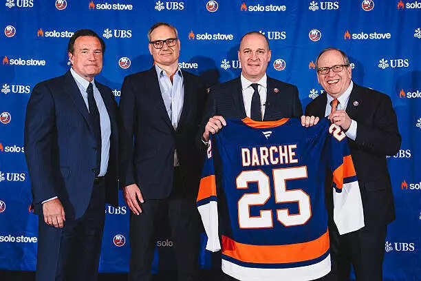 ​Mathieu Darche poses after being named the 7th General Manager in New York Islanders history at UBS Arena​