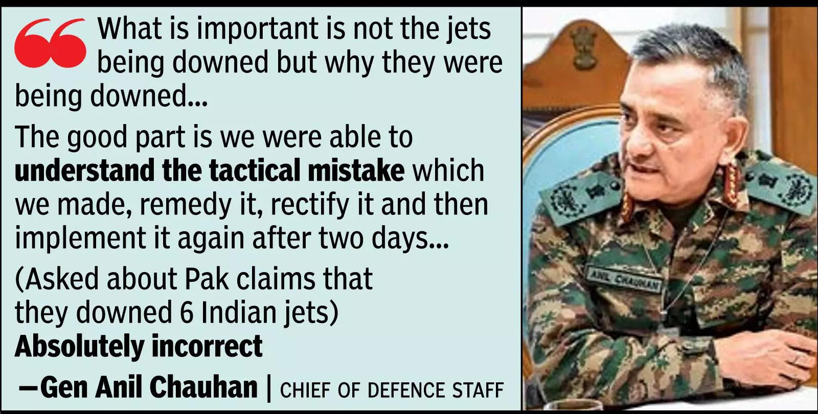 India lost jets but changed tactics to hit Pak hard: CDS