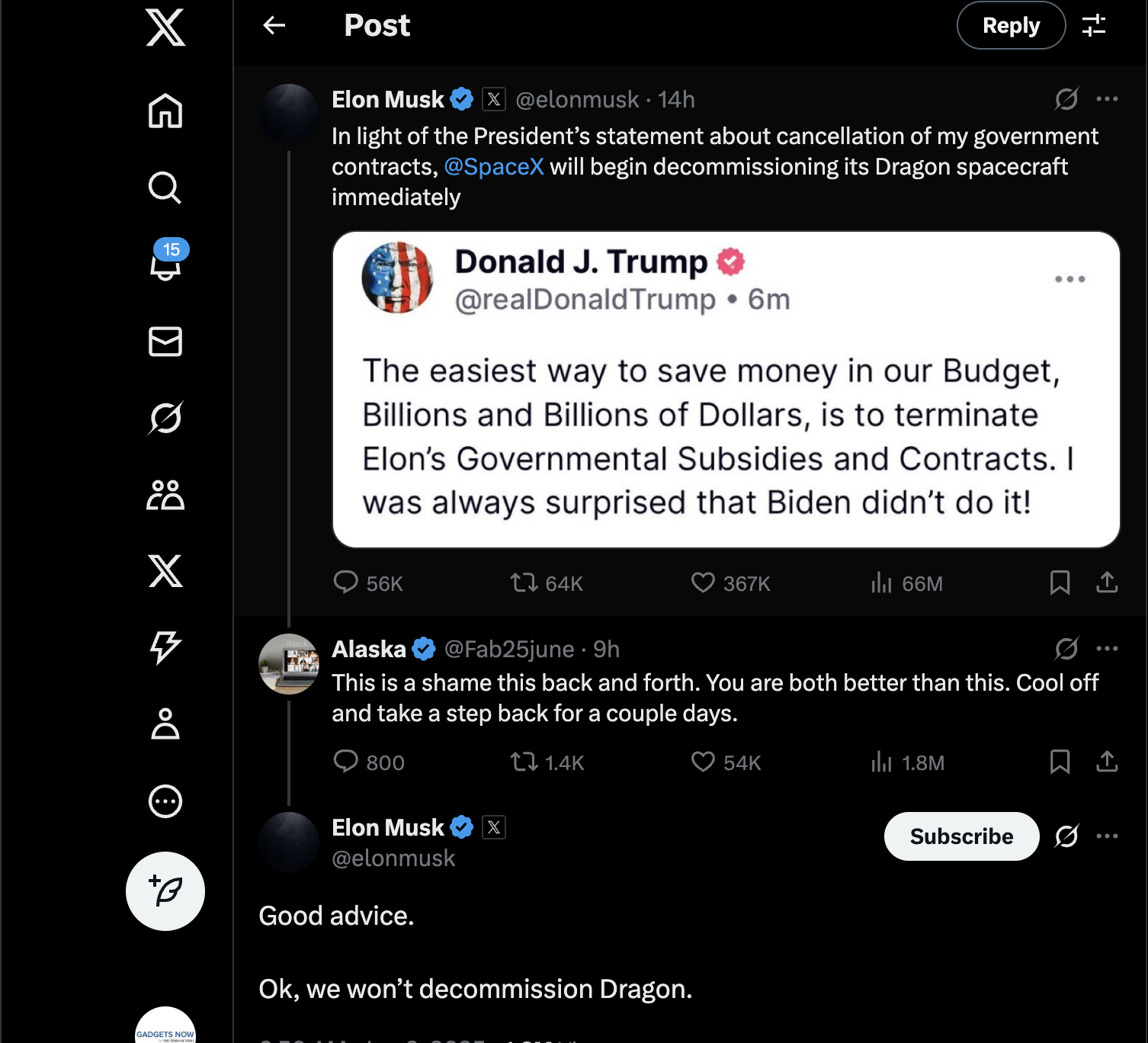 Donald Trump and Elon Musk fight