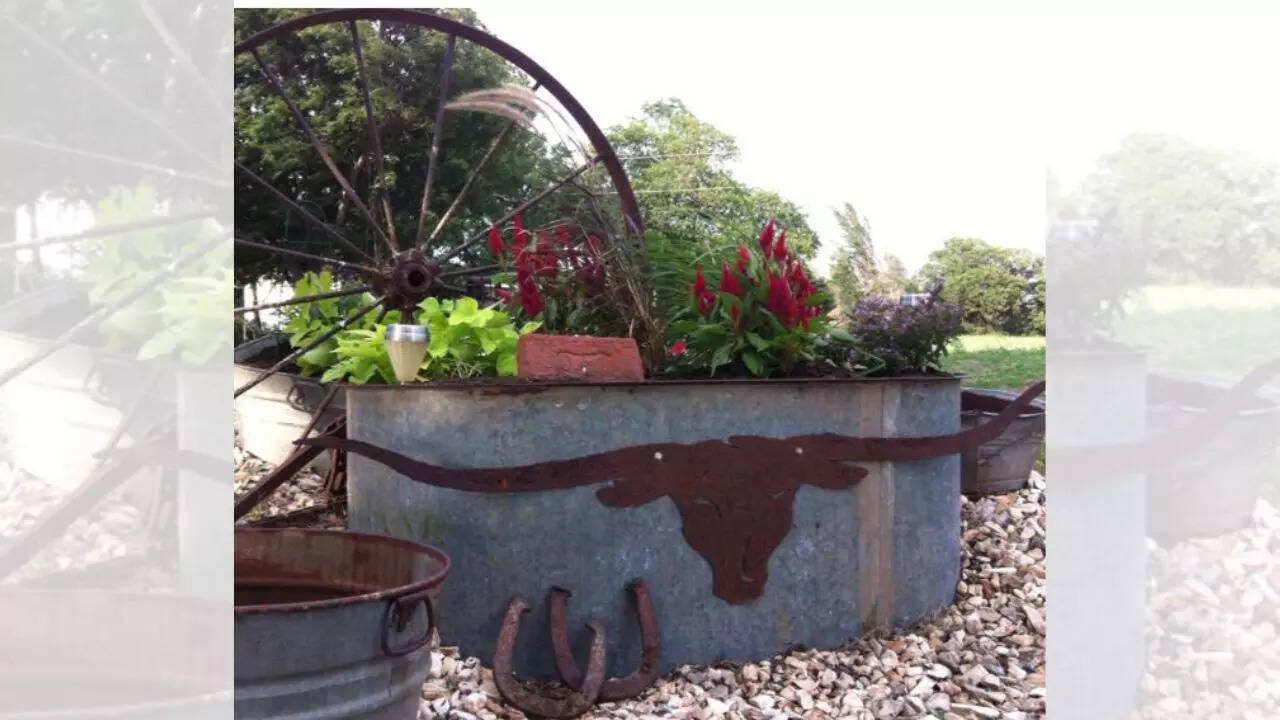 Vintage metal trough planter