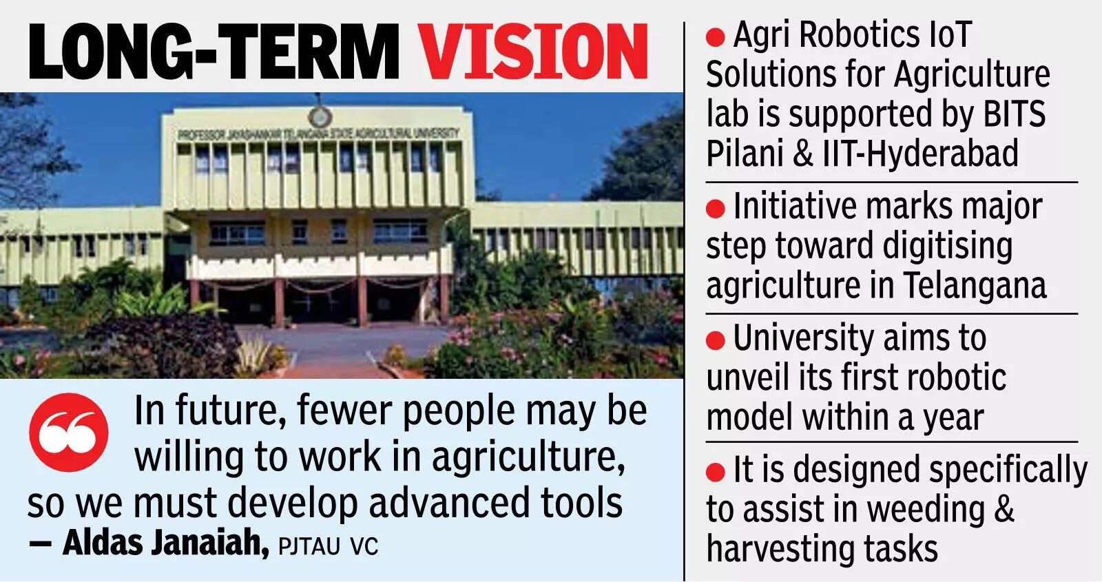 Digitising farming: T to launch India’s first agri-robotics lab at PJTAU today