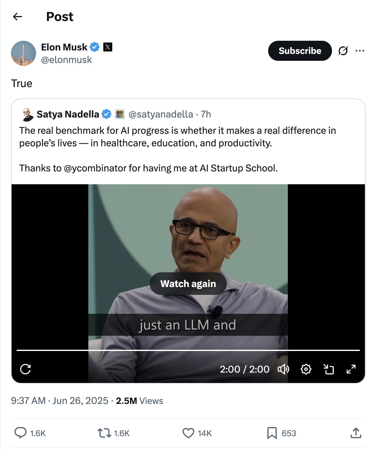 Elon Musk's post