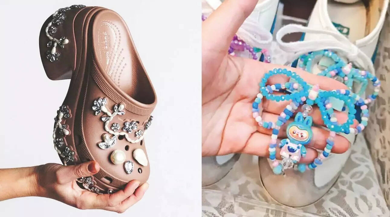 Simone Rocha’s collaboration with Crocs (@simonerocha)(left)/Labubu shoe charm(right) (@essentiacollections)