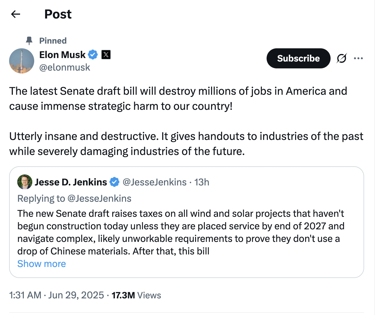 Elon Musk's post