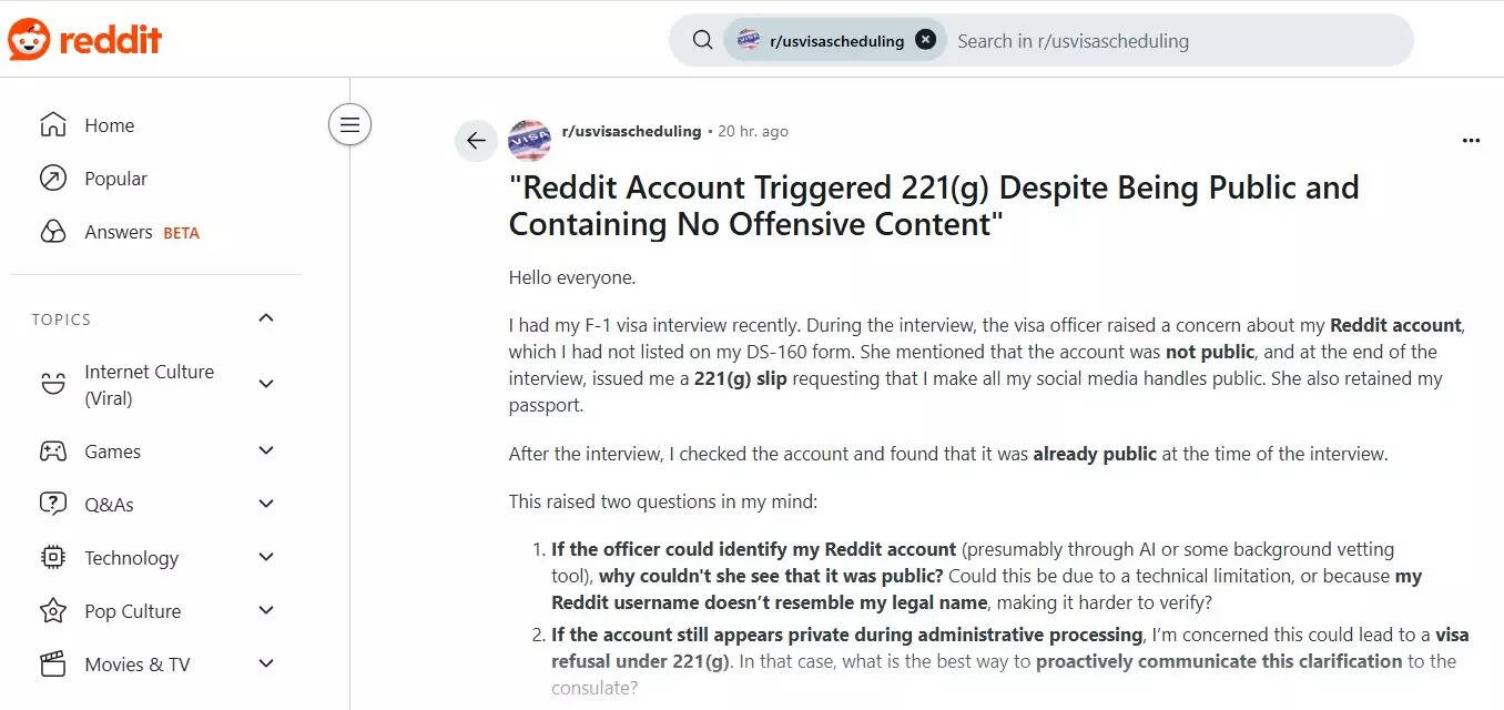 This Indian student's F-1 visa was delayed and her passport retained, thanks to her Reddit account: Do you know why?
