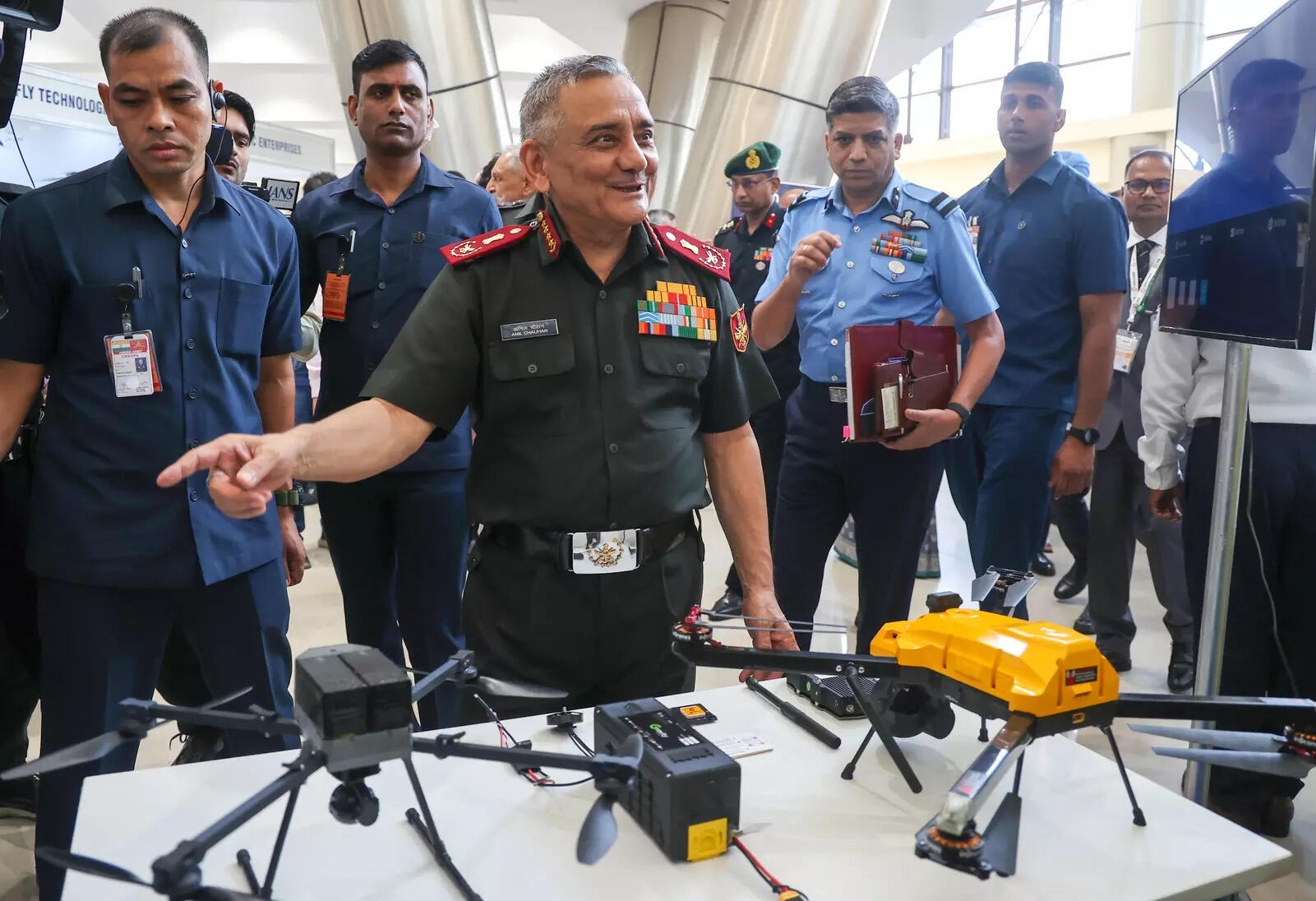 Chief of defence staff general Anil Chauhan during a workshop-cum-exhibition on indigenisation of critical components currently being imported from foreign OEMs in the areas of UAV & C-UAS, at the Manekshaw Centre in New Delhi