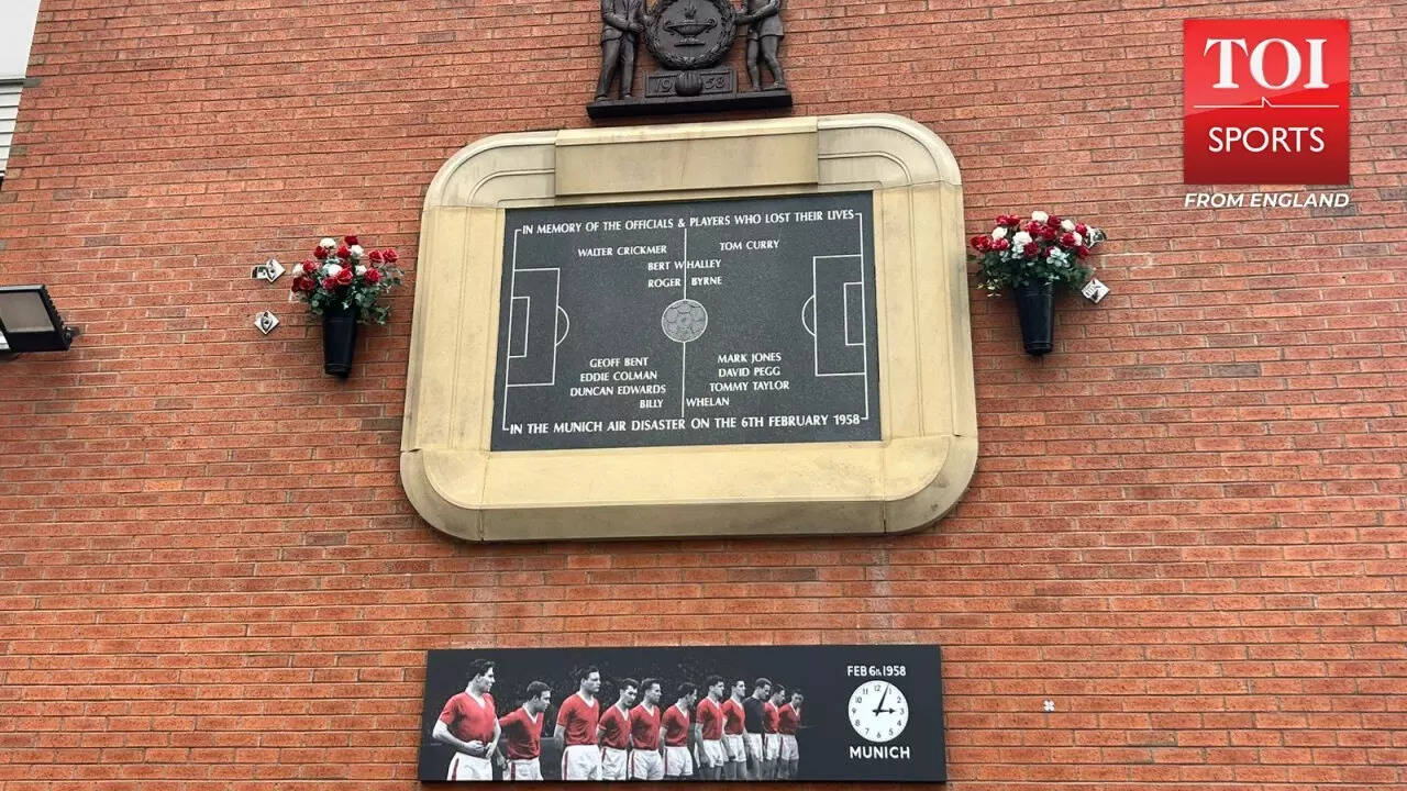 A plaque outside the Old Trafford Football Stadium recalls those who were killed in the Munich air disaster. (Timesofindia.com) Old Trafford Football Toi