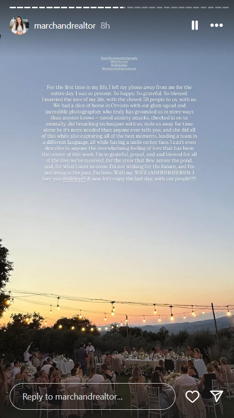 Rebecca's heartfelt reflections shared with her followers after the wedding