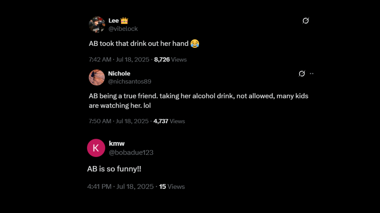 Fans cracked up on noticing Aliyah Boston taking away drink from Caitlin Clark's hand (Source:X) Fans' comments on All-Star weekend party featuring Aliyah Boston
