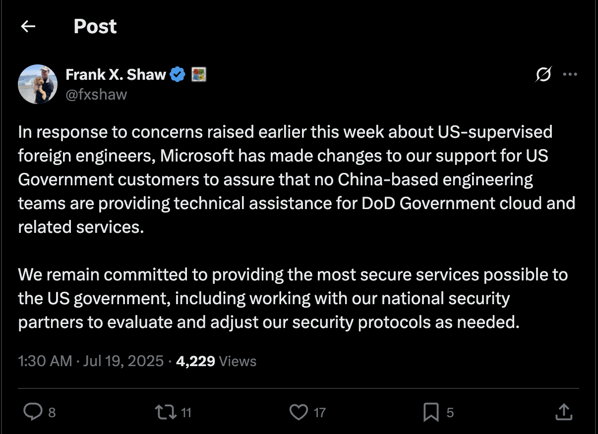 Microsoft's chief communications officer Frank Shaw announcs policy changes on X