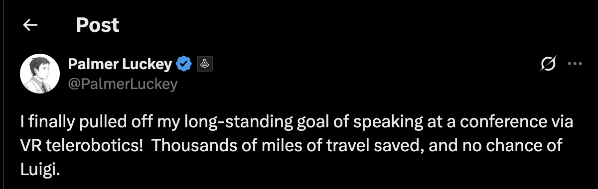 Palmer Luckey's post on X