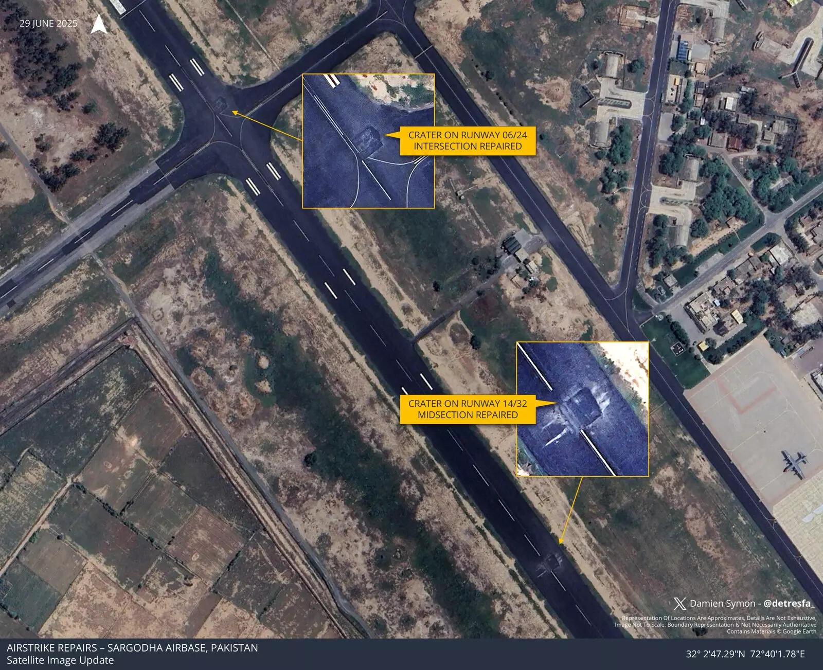 Repaired runways at Sargodha airbase post India's strikes in May 2025. Courtesy Damien Symon on X image 2.