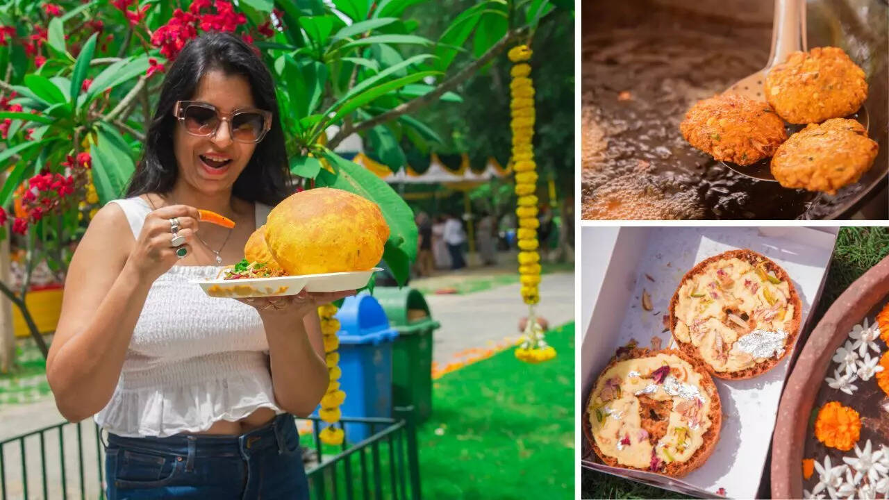 Visitors were seen gorging on ghewar, aloo puri, pakoras