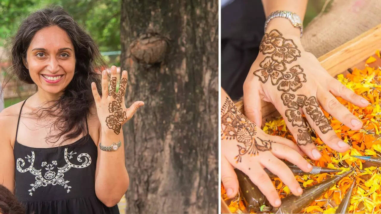 A regular at The Bazaar, Pia Sukanya and her son got Teej mehendi on their hands