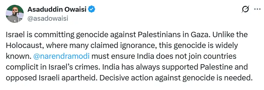 Owaisi's post on X