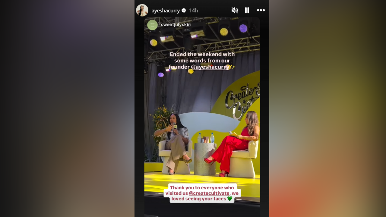 Ayesha Curry spoke at Create & Cultivate Festival (Image Source: Ayesha/IG Story) Ayesha Curry at Create & Cultivate Festival