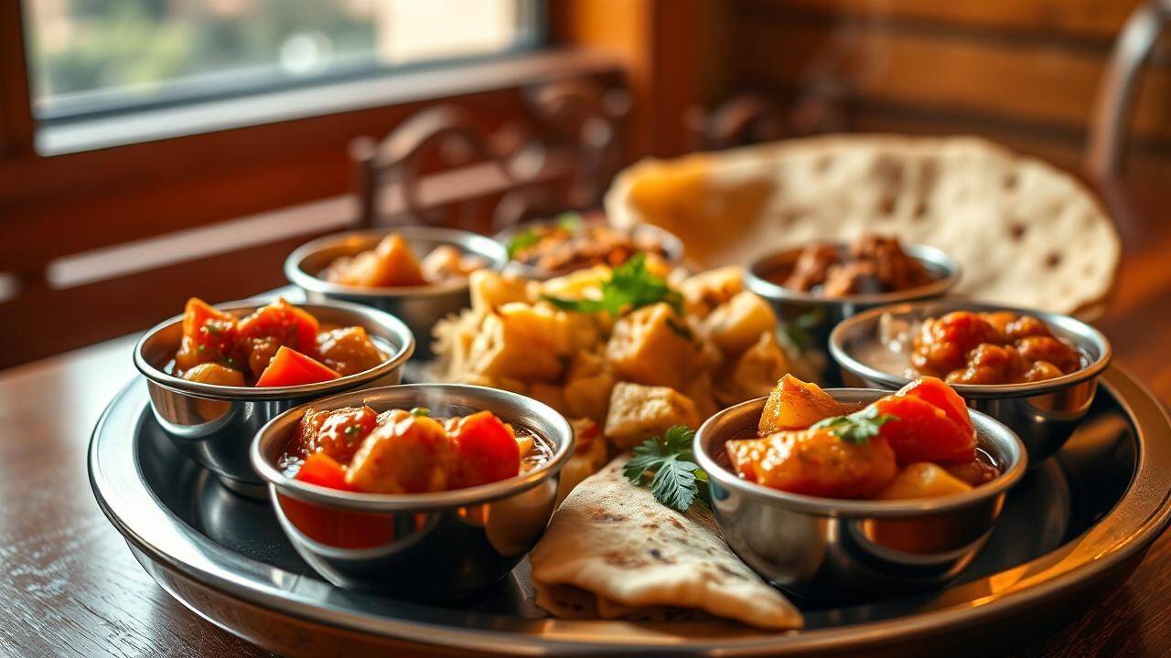 Vegetarian Thali with Tomato and Potato