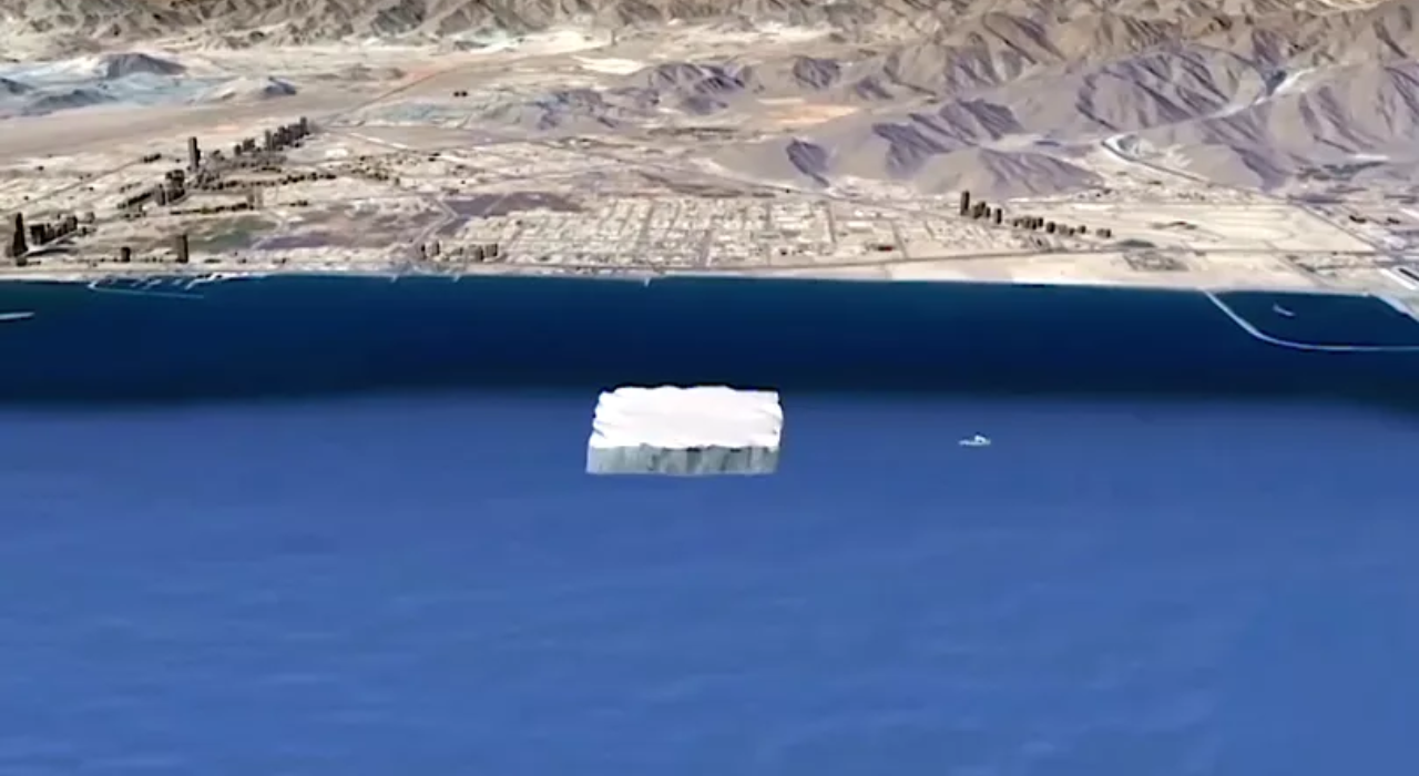 3D concept of the iceberg stationed roughly 3 kilometers off the coast of Fujairah for harvesting/ Image: National Advisor Bureau Ltd. UAE Iceberg