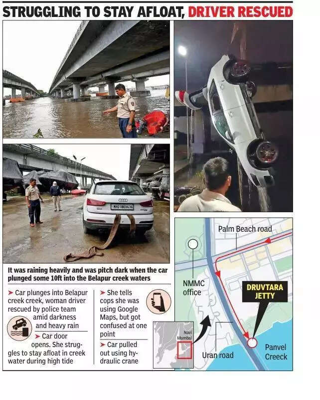 Woman in car ‘using GMap’ falls in creek, saved in time.