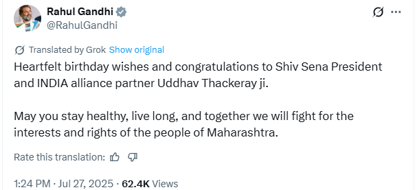Rahul Gandhi X post Rahul Gandhi X post